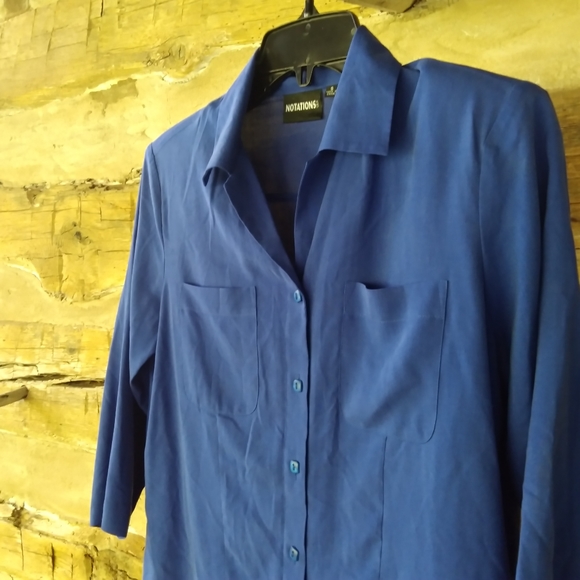 Notations Royal Blue 3/4 Sleeve Washable 100% Silk Blouse Size Small - Picture 2 of 7